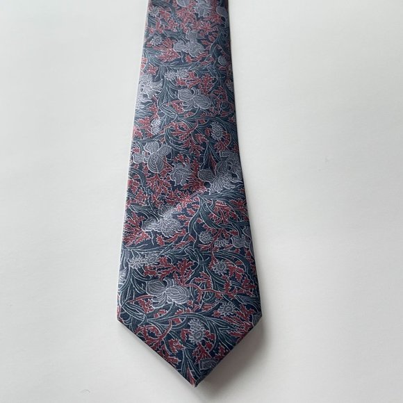 Vintage Rome Silk Men's Necktie Floral Print Blue Gray Red Neckwear - Picture 3 of 9